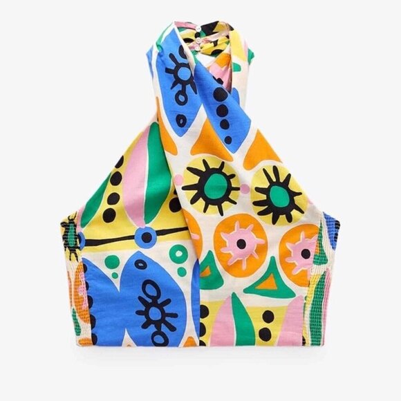 Zara Pop Art Printed Crop Halter Top S - Picture 13 of 15